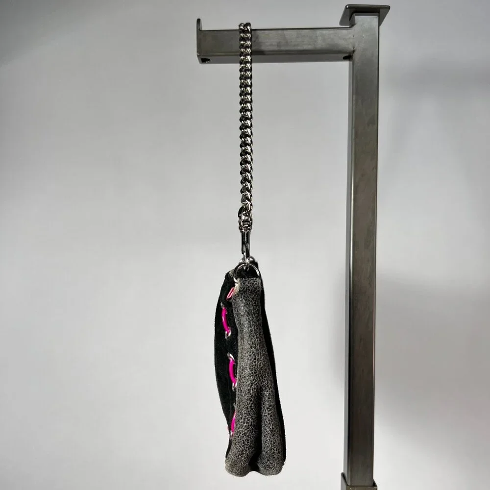 2ENLIGHT10 by REGINE BASHA Black Suede and Stressed Leather Light Up Chain Purse